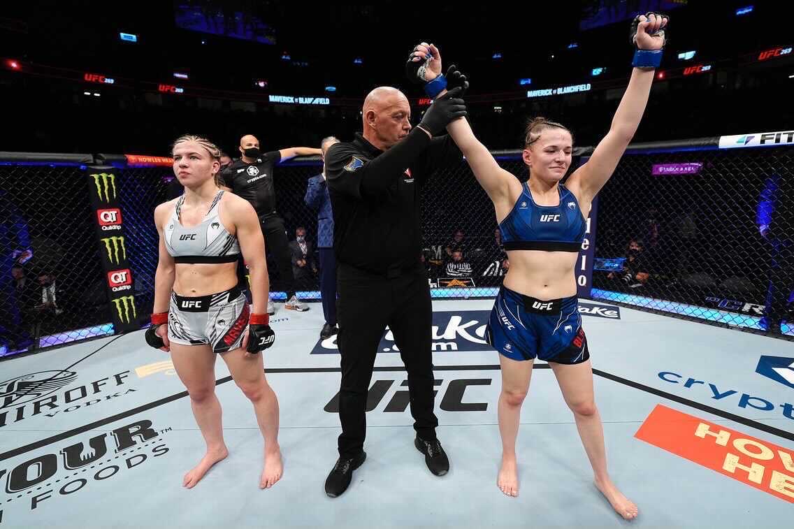 Erin Blanchfield returns for UFC Vegas 56 to fight JJ Aldrich after a dominating performance in her previous fight.