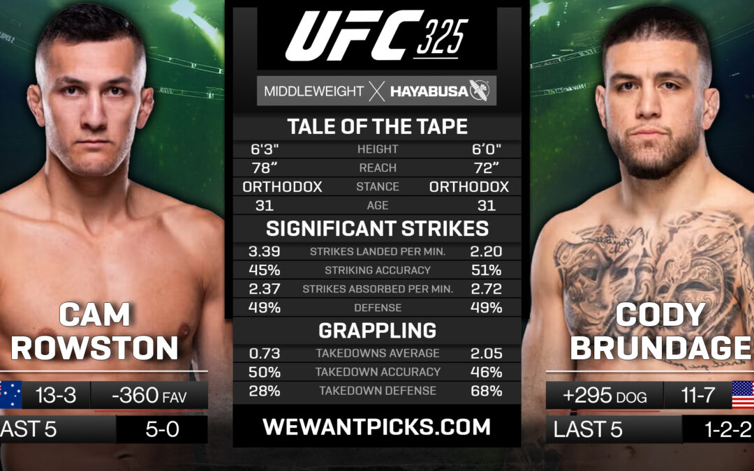 Cam Rowston vs. Cody Brundage Pick, Prediction and Bets
