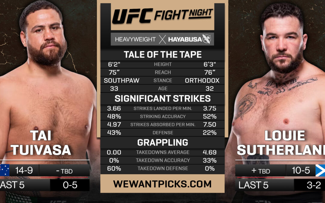 Tai Tuivasa vs. Louie Sutherland Pick, Prediction and Bets