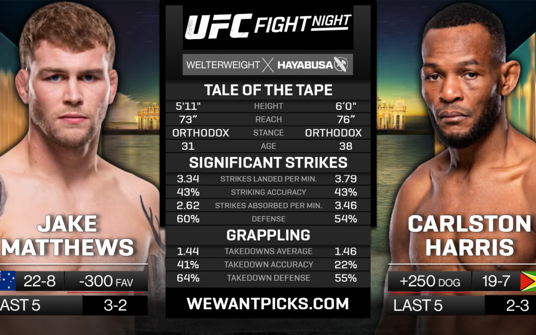 Jake Matthews vs. Carlston Harris Pick, Prediction and Bets