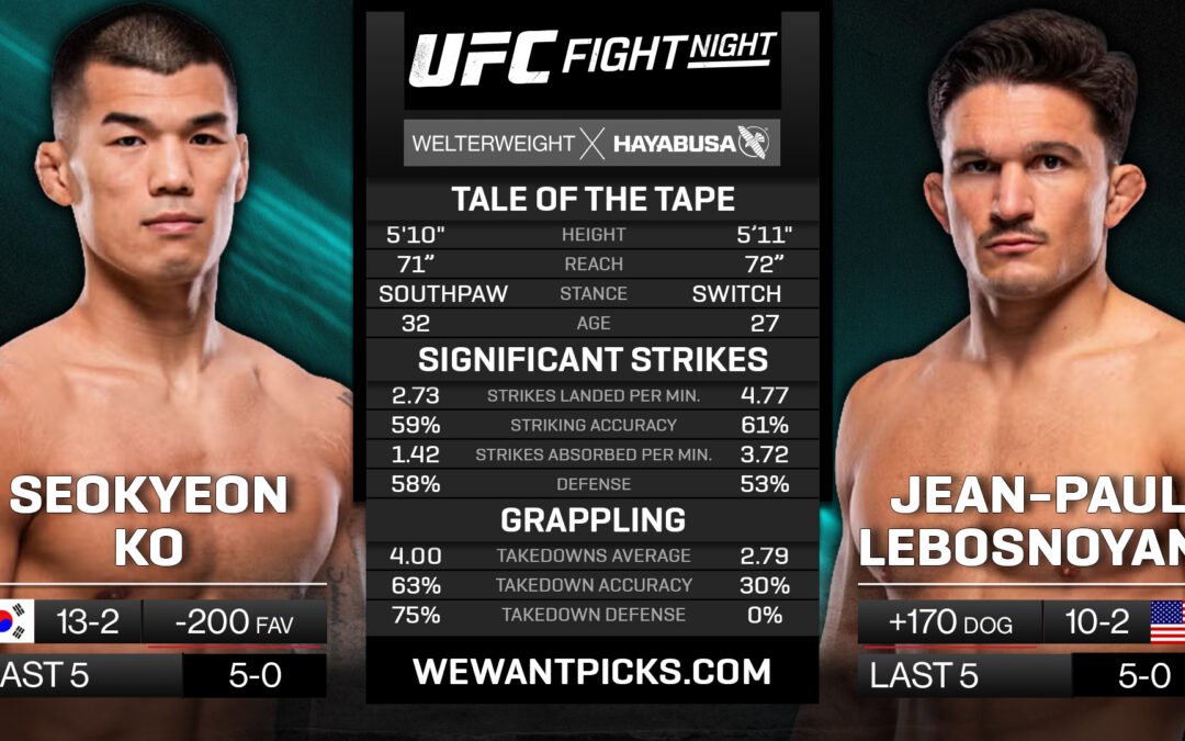 Seok Hyeon Ko vs. Jean-Paul Lebosnoyani Pick, Prediction and Bets
